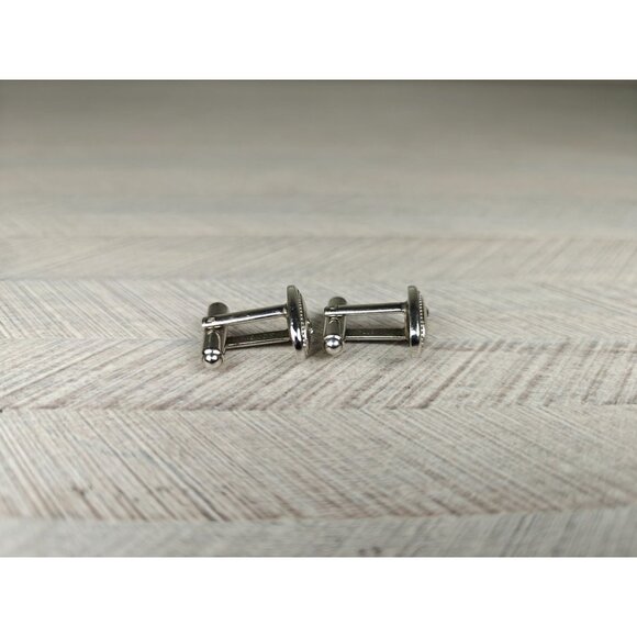 Vintage Hickok Silver Tone Oval Cufflinks With Rhinestone Accents MCM Retro - Picture 2 of 7